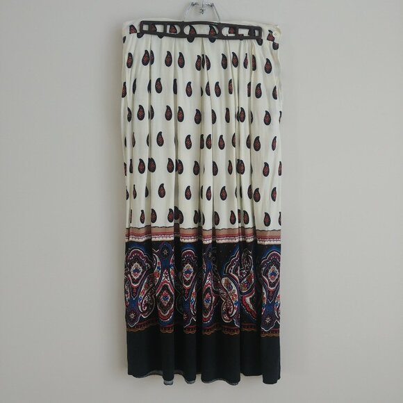 Vintage Diane Von Furstenberg long pleated skirt cream black 14 approx Medium - Picture 1 of 16